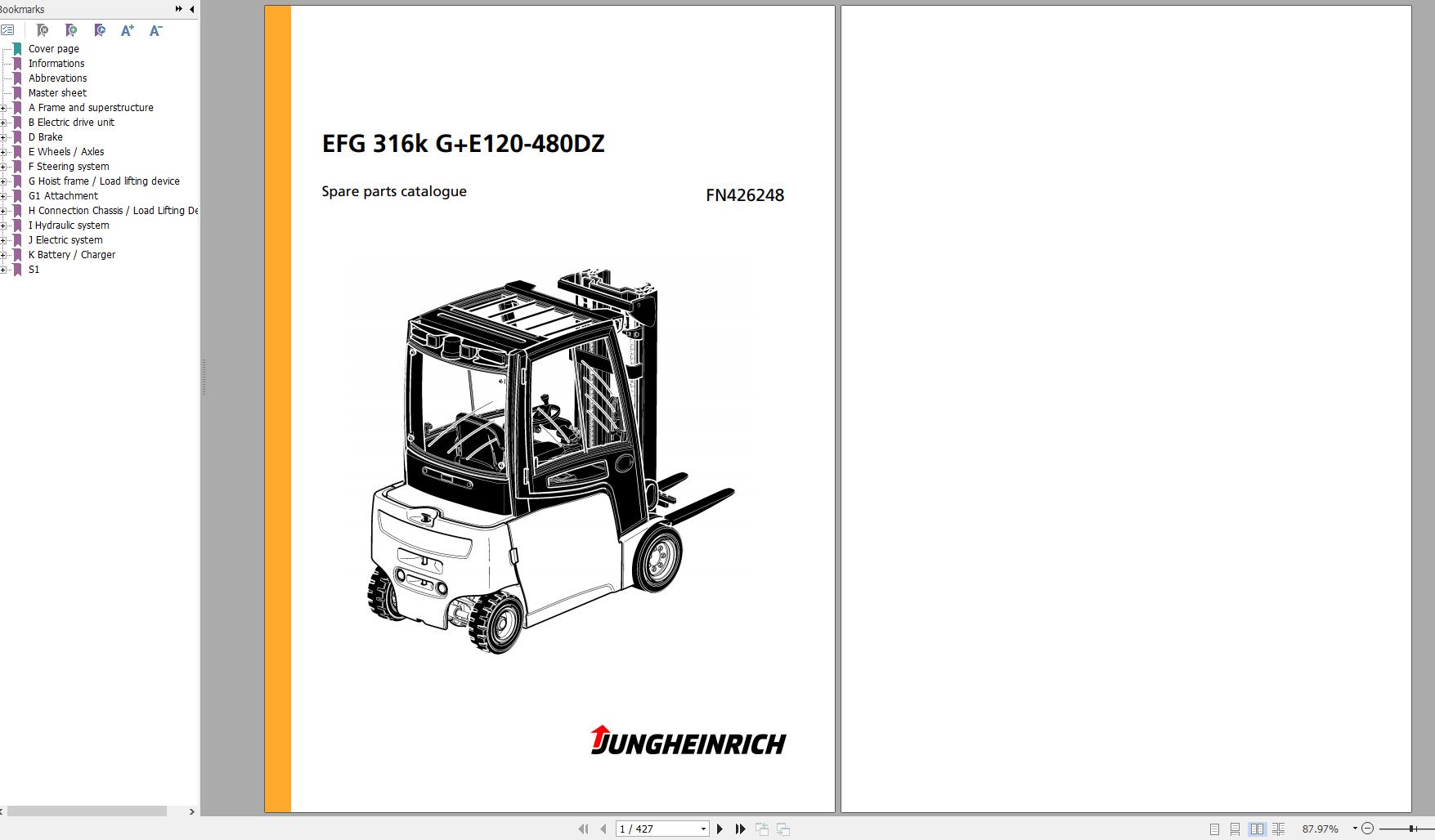 Jungheinrich Forklift EFG 316k GE120 480DZ Spare Parts Manual FN426248 1