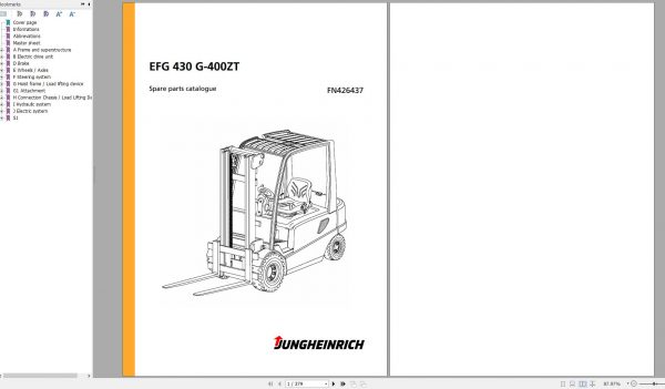 Jungheinrich Forklift EFG 430 G 400ZT Spare Parts Manual FN426437 1