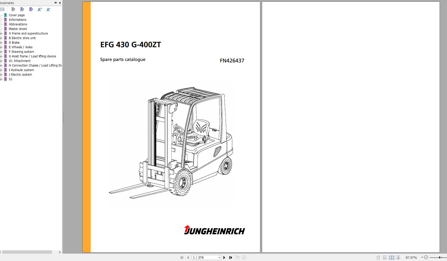 Jungheinrich Forklift EFG 430 G 400ZT Spare Parts Manual FN426437 1