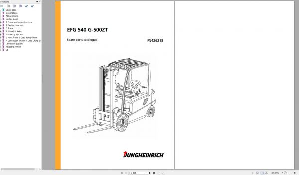 Jungheinrich Forklift EFG 540 G 500ZT Spare Parts Manual FN426218 1
