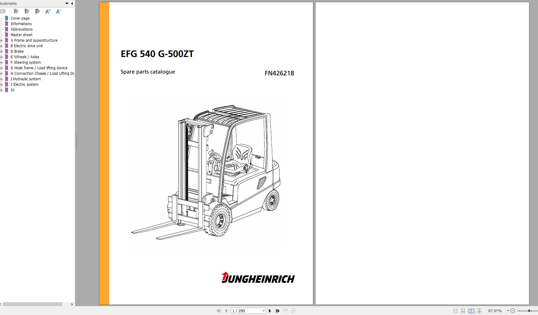 Jungheinrich Forklift EFG 540 G 500ZT Spare Parts Manual FN426218 1