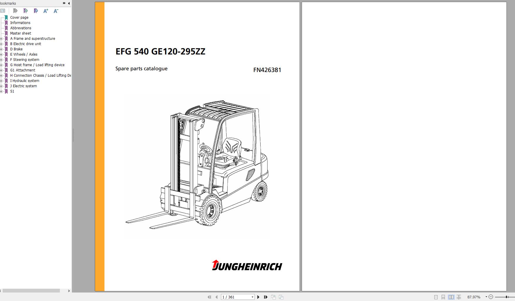 Jungheinrich Forklift EFG 540 GE120 295ZZ Spare Parts Manual FN426381 1