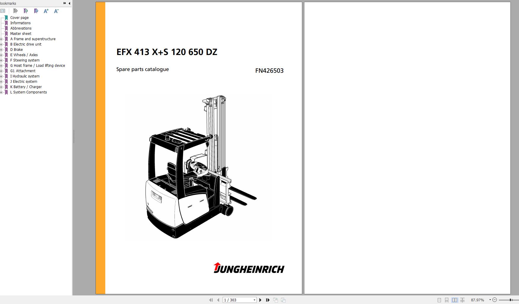 Jungheinrich Forklift EFX 413 XS 120 650 DZ Spare Parts Manual FN426503 1