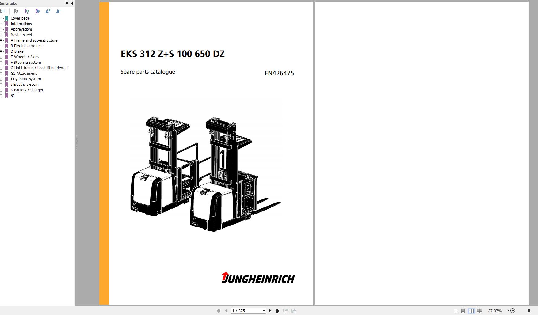 Jungheinrich Forklift EKS 312 ZS 100 650 DZ Spare Parts Manual FN426475 1