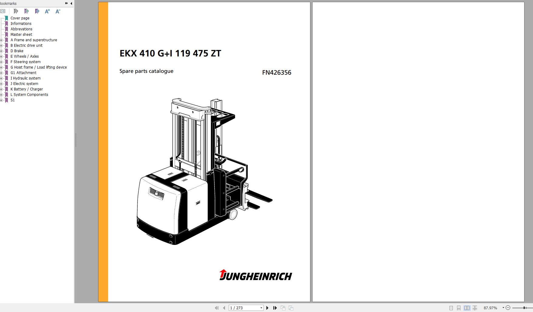 Jungheinrich Forklift EKX 410 GI 119 475 ZT Spare Parts Manual FN426356 1