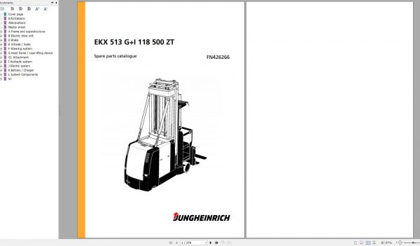 Jungheinrich Forklift EKX 513 GI 118 500 ZT Spare Parts Manual FN426266 1