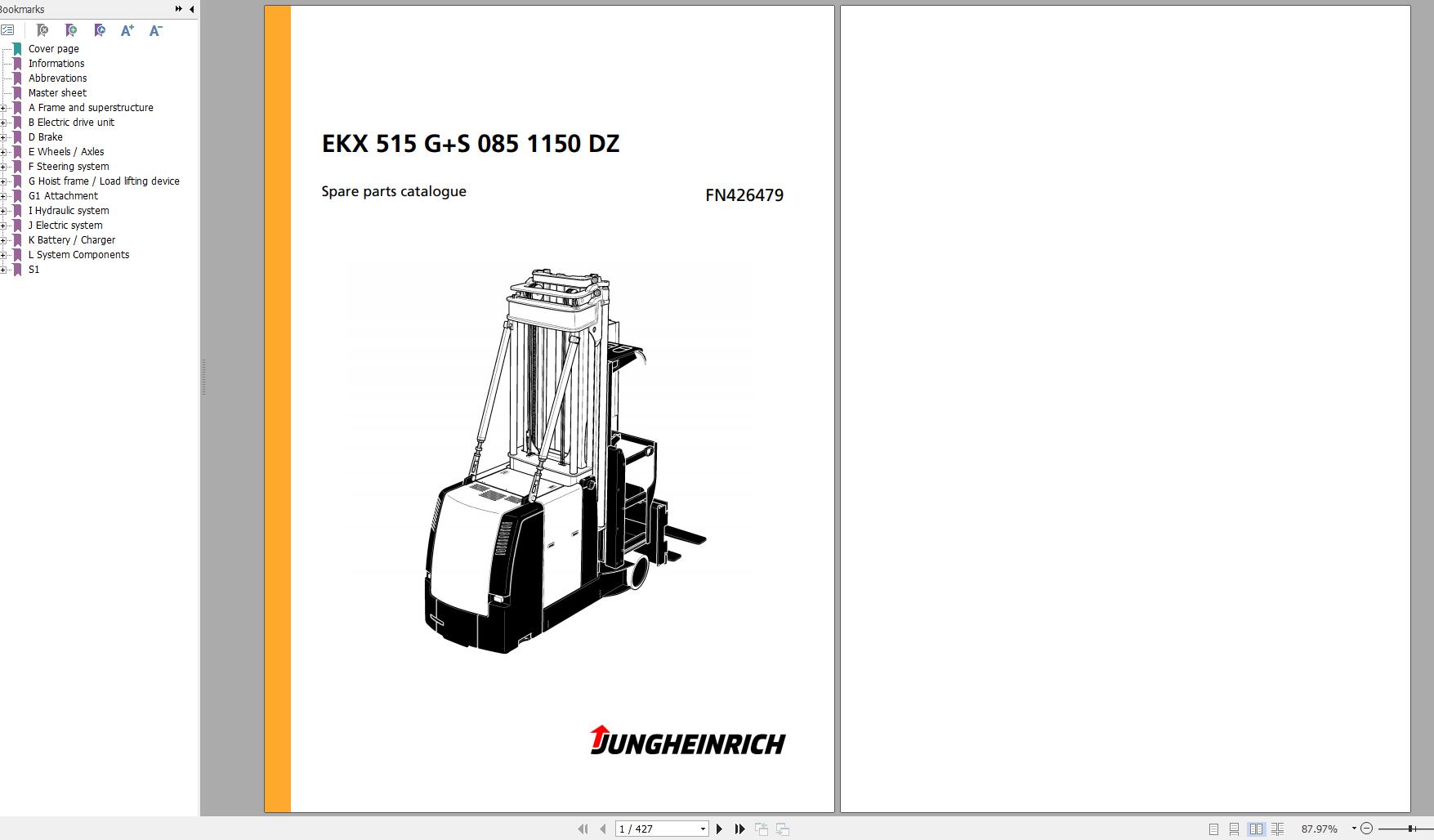 Jungheinrich Forklift EKX 515 GS 085 1150 DZ Spare Parts Manual FN426479 1