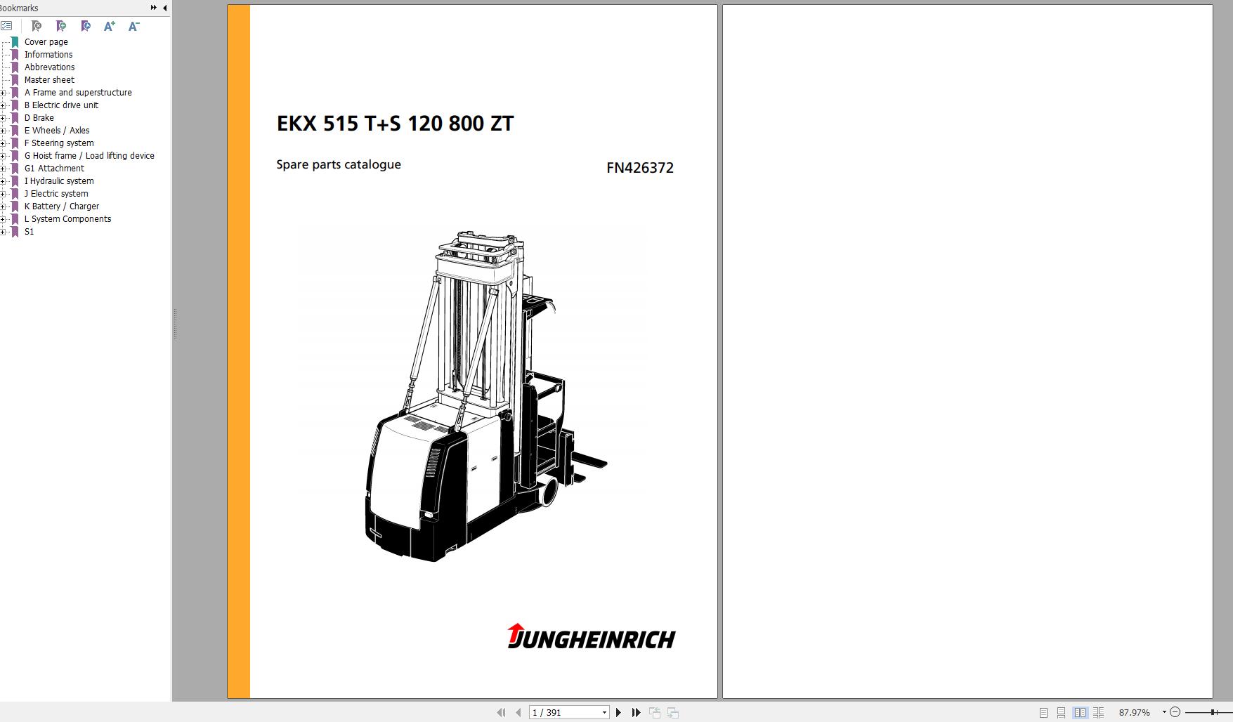 Jungheinrich Forklift EKX 515 TS 120 800 ZT Spare Parts Manual FN426372 1