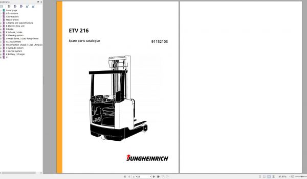 Jungheinrich Forklift ETV 216 Spare Parts Manual 91152103 1