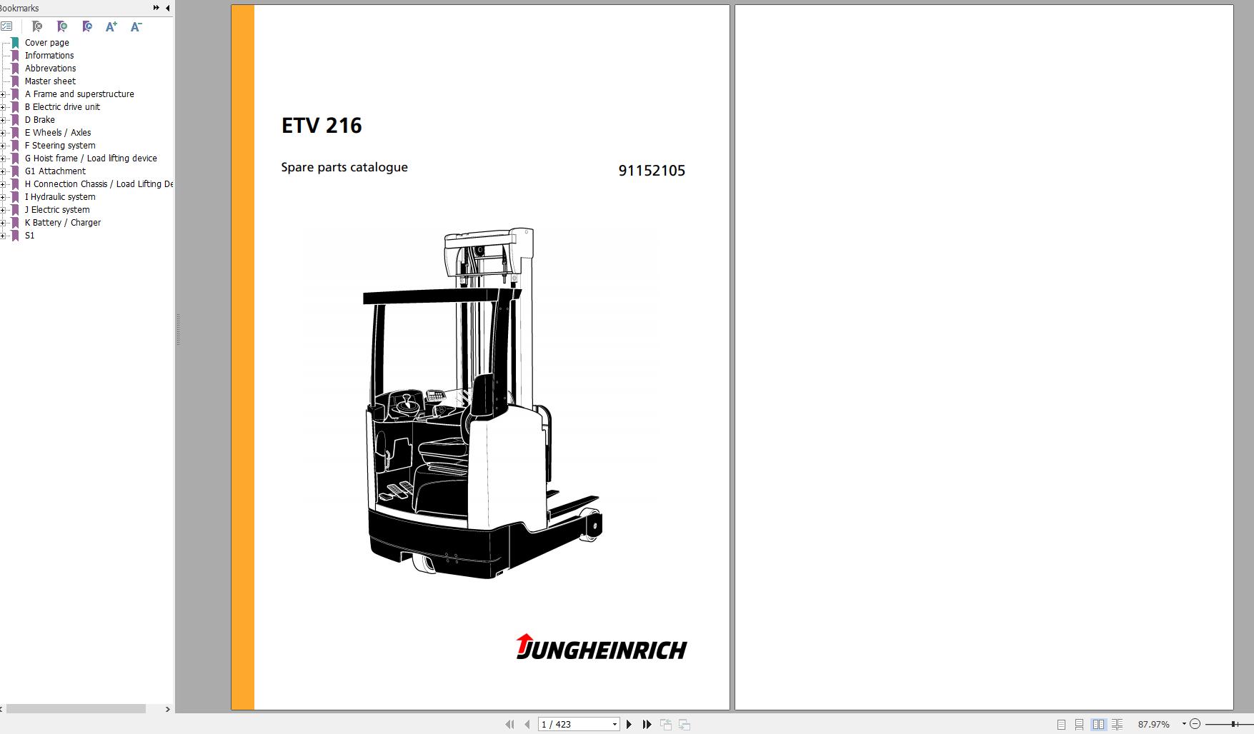 Jungheinrich Forklift ETV 216 Spare Parts Manual 91152105 1