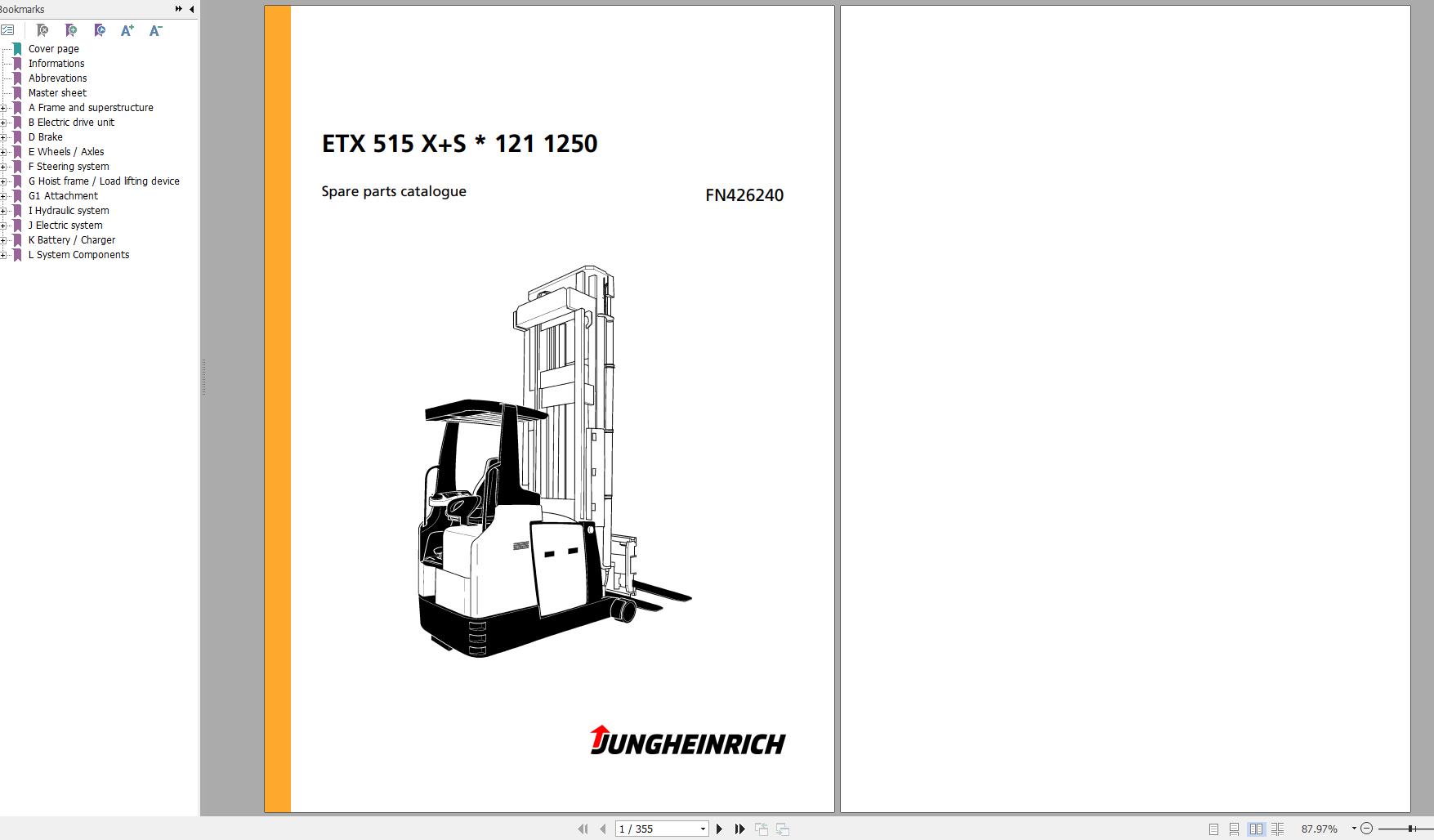 Jungheinrich Forklift ETX 515 XS 121 1250 Spare Parts Manual FN426240 1