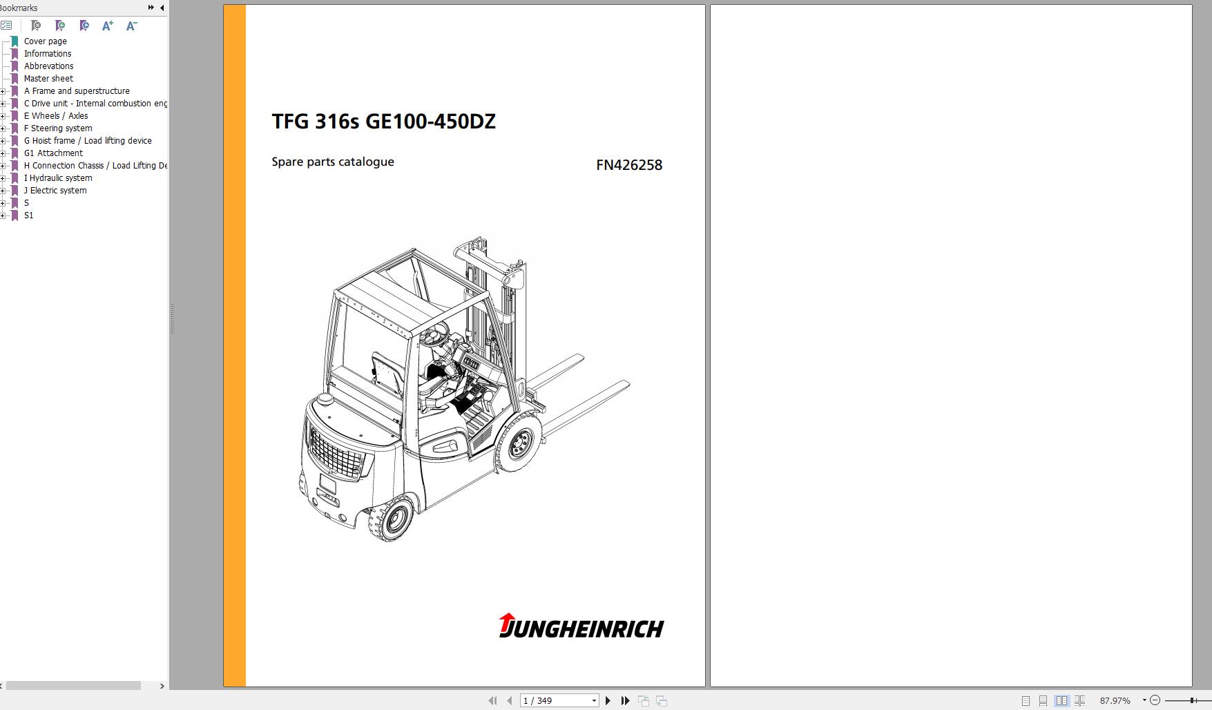Jungheinrich Forklift TFG 316s GE100 450DZ Spare Parts Manual FN426258 1