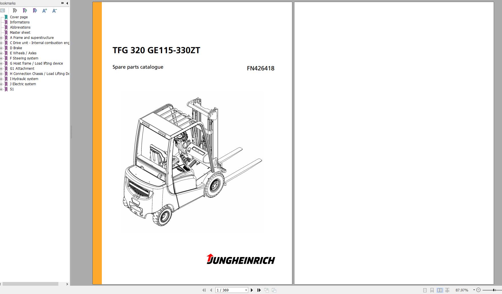 Jungheinrich Forklift TFG 320 GE115 330ZT Spare Parts Manual FN426418 1