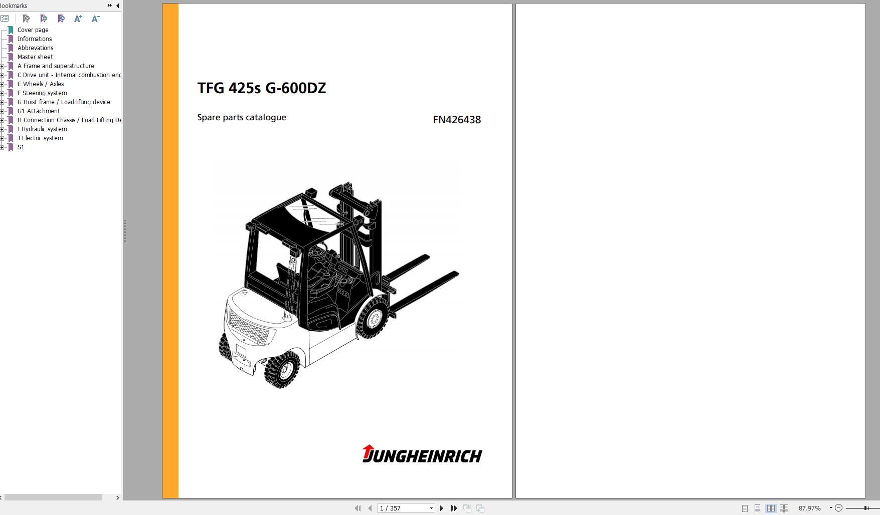 Jungheinrich Forklift TFG 425s G 600DZ Spare Parts Manual FN426438 1
