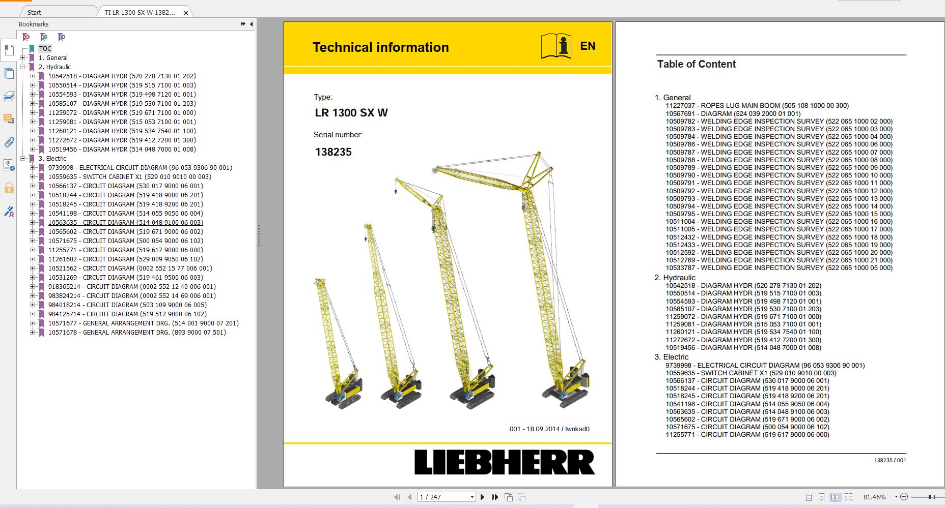 Liebherr Crawler Crane LR1300 300 ton 138235 Spare Parts Catalogue