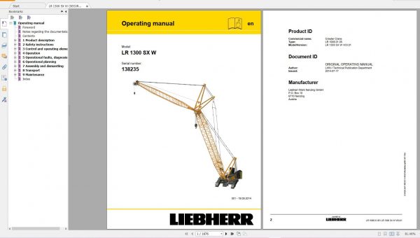 Liebherr Crawler Crane LR1300 300 ton 138235 Spare Parts Catalogue Operating Manual Technical Information 2