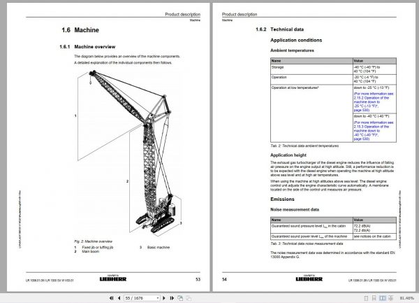 Liebherr Crawler Crane LR1300 300 ton 138235 Spare Parts Catalogue Operating Manual Technical Information 3