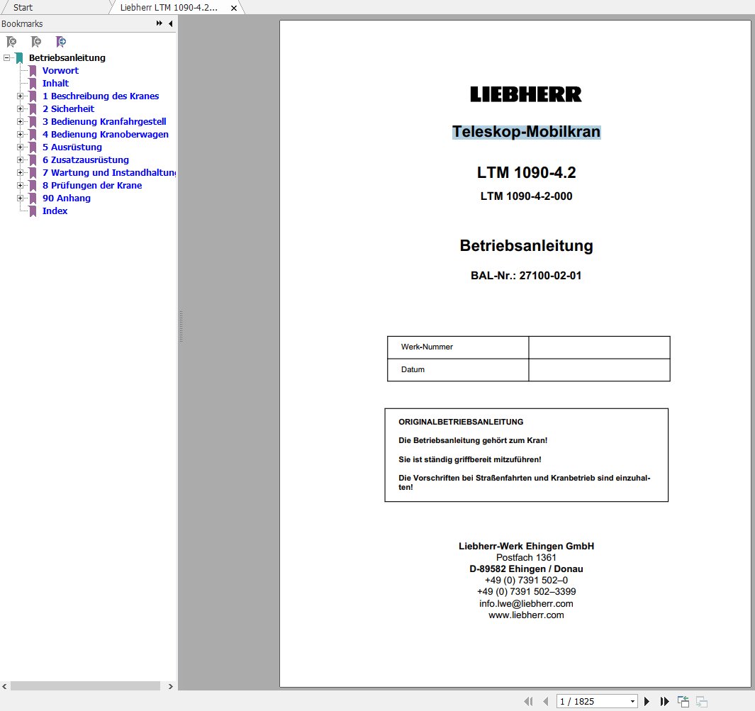 Liebherr LTM 1090 4.2 Operating Manual DE 1
