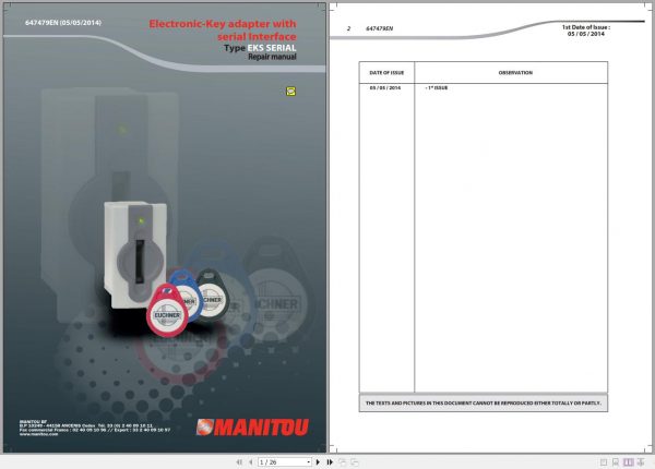 Manitou Electronic Key Adapter with Serial Interface type EKS Serial Repair Manual 647479EN 05 2