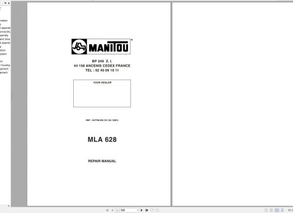 Manitou Telehandler MLA 628 Repair Manual 547796EN 02 1
