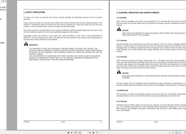Manitou Telehandler MLA628 Turbo Repair Manual 0 1 M140EN 01 2