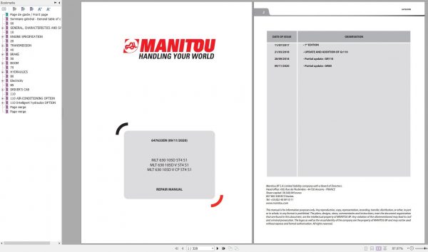 Manitou Telehandler MLT 630 105D ST4 S1 Repair Manual 647633EN 11 1
