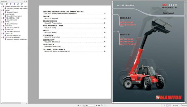 Manitou Telehandler MLT 634 120 LSU MLT 735 100 LSU MLT 735 120 LSU Repair Manual 647125EN 09 1