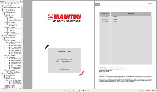 Manitou Telehandler MRT 3050 Privilege ST3A MRT X 3050 Privilege ST3A Repair Manual 647396EN 11 1