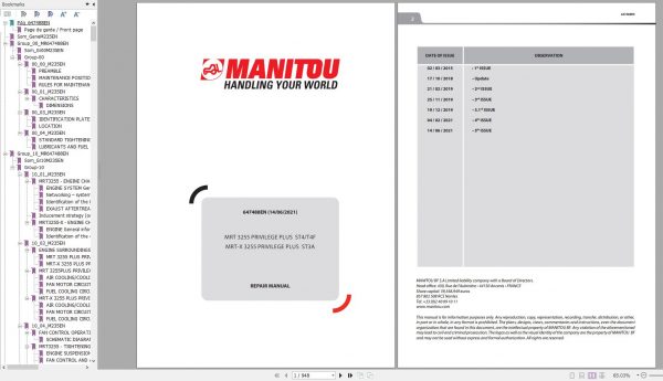 Manitou Telehandler MRT 3255 MRT X 3255 PRIVILEGE PLUS ST4 T4F ST3A Repair Manual 647488EN 06 1