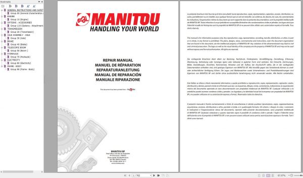 Manitou Telehandler MT 1335 ST3B Perkins 854 Engine Repair Manual M165EN 09 1