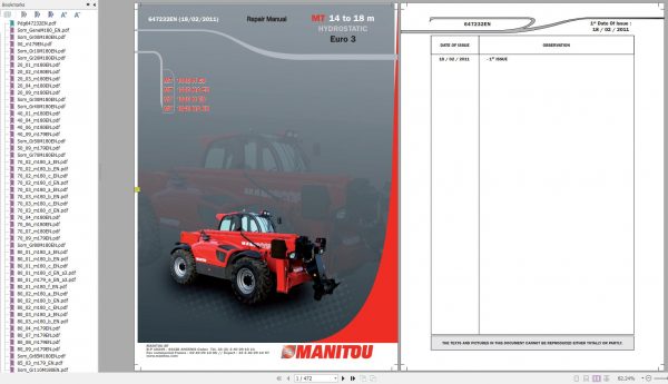 Manitou Telehandler MT 1440 MT 1840 H HA E3 Hydrostatic Euro 3 Repair Manual 647232EN 02 1