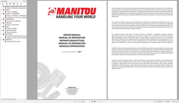 Manitou Telehandler MT 1840 EP Repair Manual M137EN 06 1