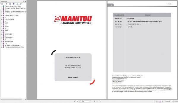 Manitou Telehandler MT 420 MT 425 H 49K ST3A S1 Repair Manual 647632EN 01 1