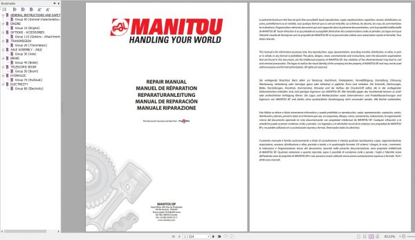 Manitou Telehandler MT X 732 MT X 1030 ST Repair Manual M186EN 05 1