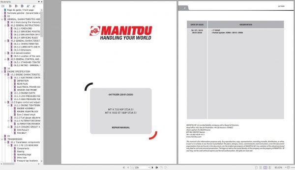 Manitou Telehandler MT X 733 95P ST3A S1 MT X 1033 ST 100P ST3A S1 Repair Manual 647792EN 01 1