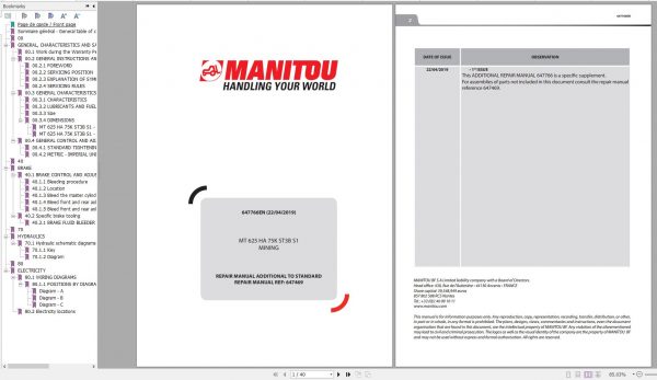 Manitou Telehandler MT625 HA 75K ST3B S1 MINING Repair Manual 647766EN 04 1