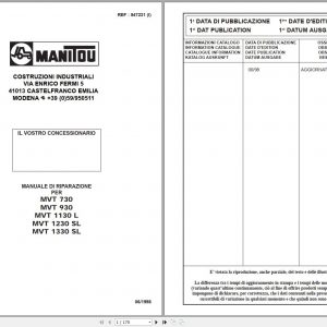 Manitou Telehandler MVT 730 930 1130 1230 1330 Repair Manual 547231IT 06 1