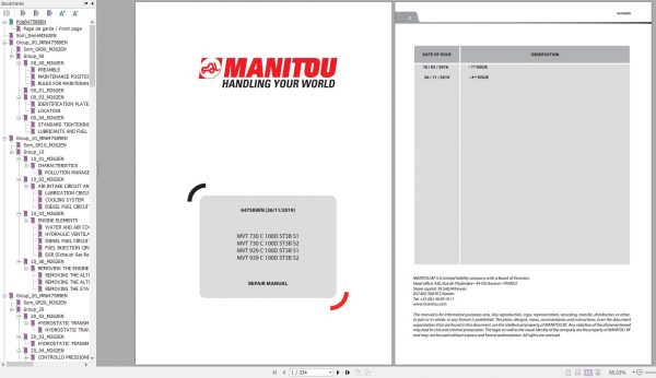 Manitou Telehandler MVT 730 MVT 929 C 100D ST3B S1 S2 Repair Manual 647589EN 11 1