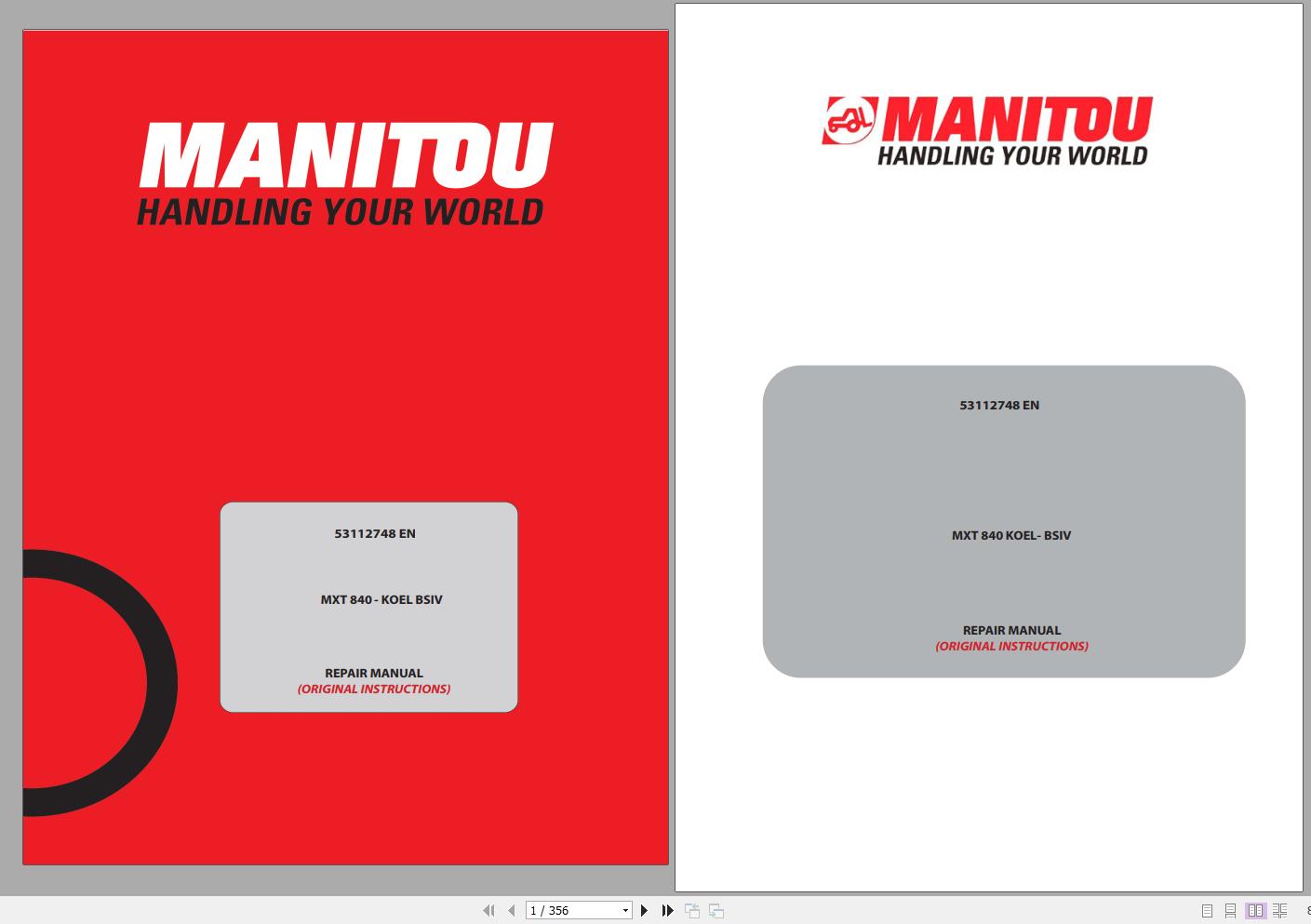Manitou Telehandler MXT 840 KOBEL BSIV Repair Manual 53112748EN 07 1