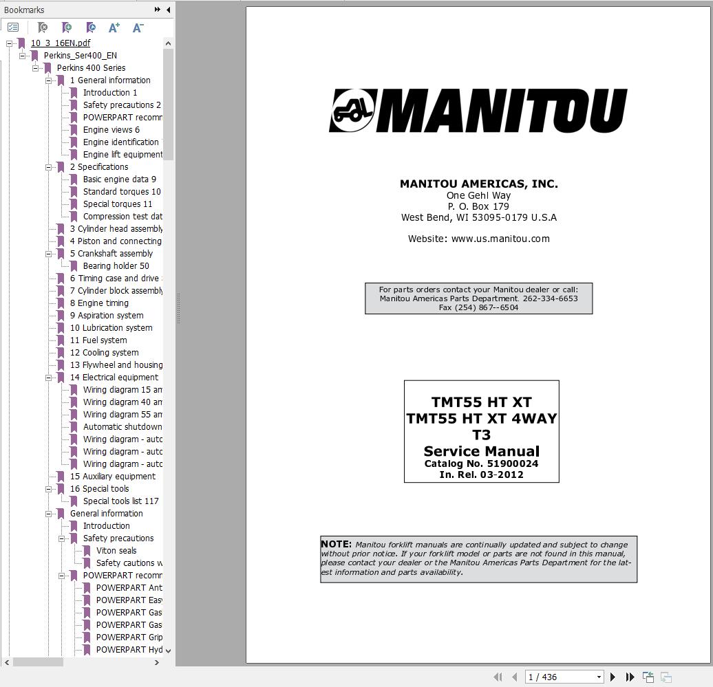 Manitou Telehandler TMT55 HT XT 4WAY T3 Service Manual 51900024 03 1