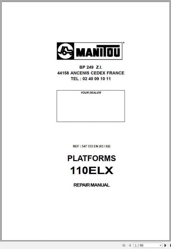 Manitou Work Platforms 110ELX Repair Manual 547333EN 03 1