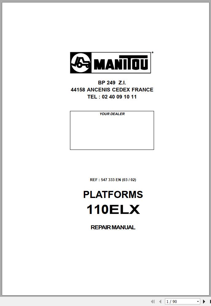Manitou Work Platforms 110ELX Repair Manual 547333EN 03 1
