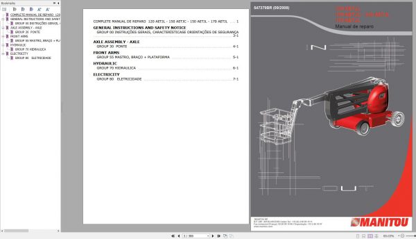 Manitou Work Platforms 120 AETJL 150 AETJL 150 AETJC 170 AETJL Repair Manual 547379BR 09.2008 PT 1