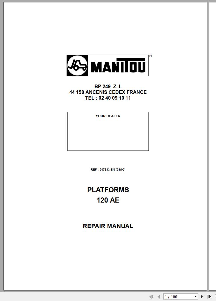 Manitou Work Platforms 120AE Repair Manual 547313EN 01 1