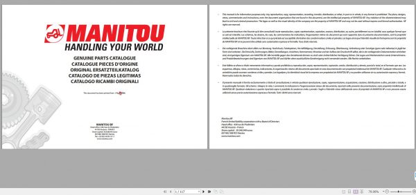 Manitou Work Platforms 120TH 120TM Genuine Parts Catalogue 547320EN 06 1