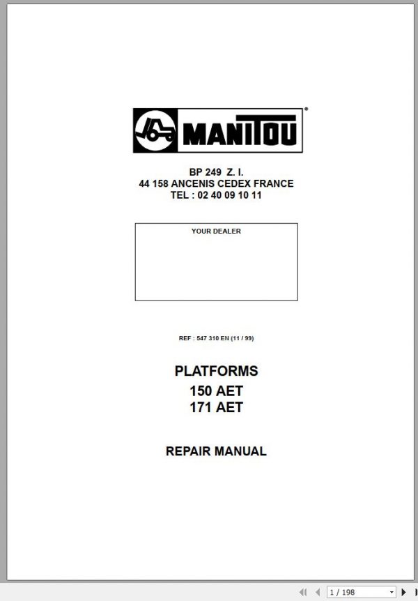 Manitou Work Platforms 150 AET 171 AET Repair Manual 547310EN 11 1