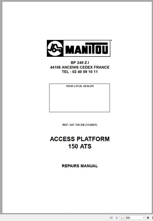 Manitou Work Platforms 150 ATS Repair Manual 547330EN 11 1