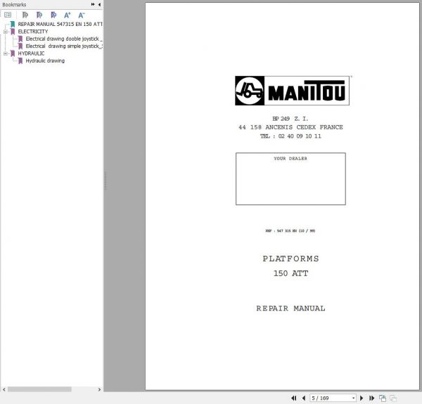 Manitou Work Platforms 150 ATT Genuine Parts Catalogue 547315EN 10 1