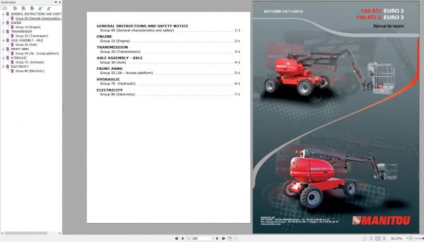 Manitou Work Platforms 160 ATJ EURO 3 180 ATJ EURO 3 Repair Manual 647123BR 11.2013 PT 1