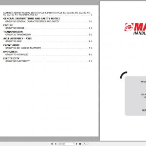 Manitou Work Platforms 160 ATJ PLUS EURO 3 180 ATJ EURO 3 Repair Manual 647254EN 06 1